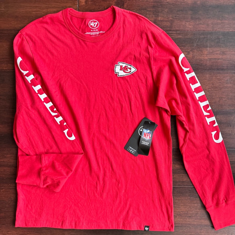 XL Men's '47 Brand Kansas City Chiefs NFL Official Long Sleeve Shirt NEW w/ Tags